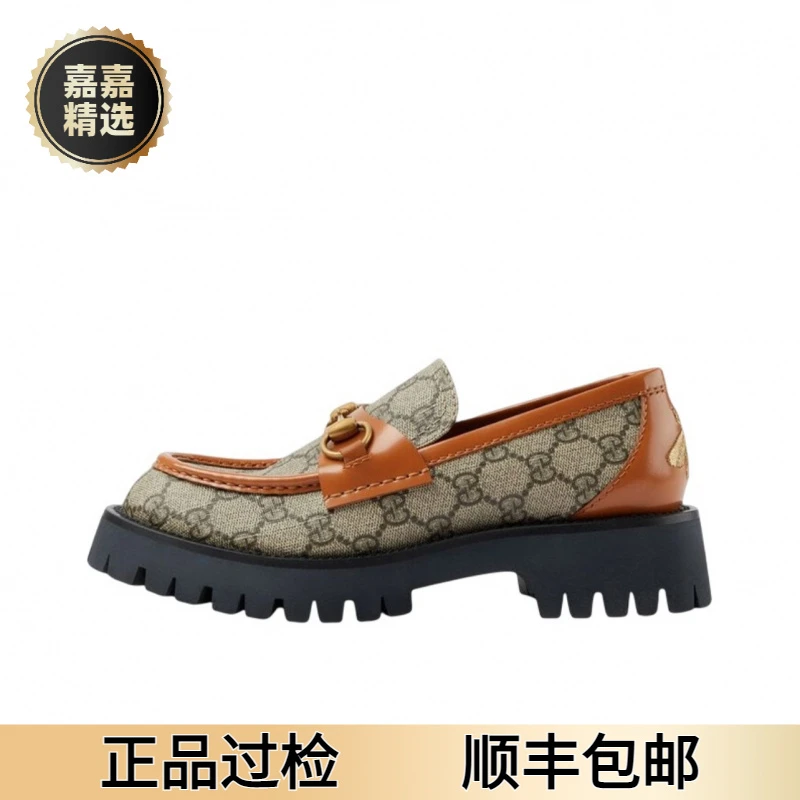 全新 GUCCI 古驰 兔年限定 乌木色老花低帮时尚厚底乐福鞋 多尺码