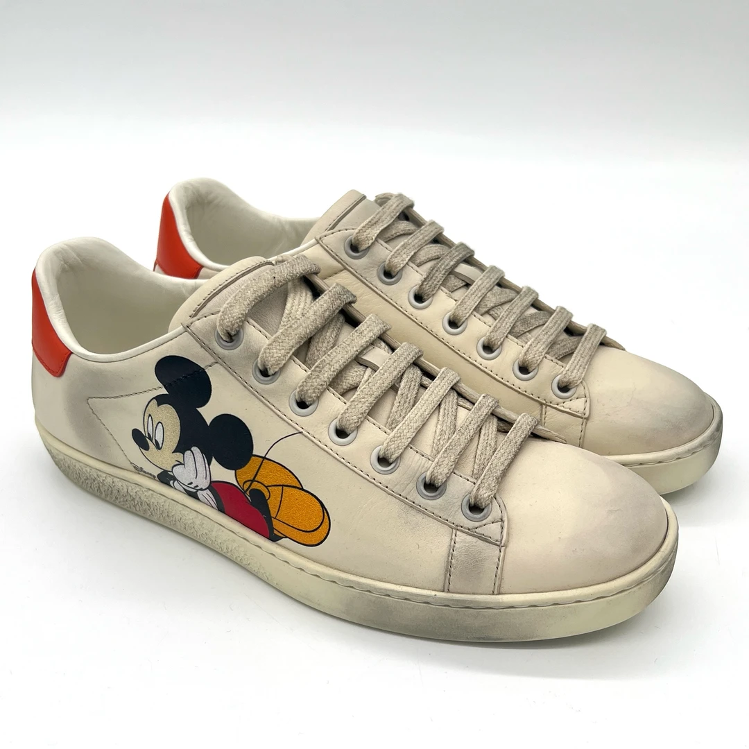 未使用 GUCCI/古驰 迪士尼米奇印花女款 黄色做旧时尚板鞋 多尺码