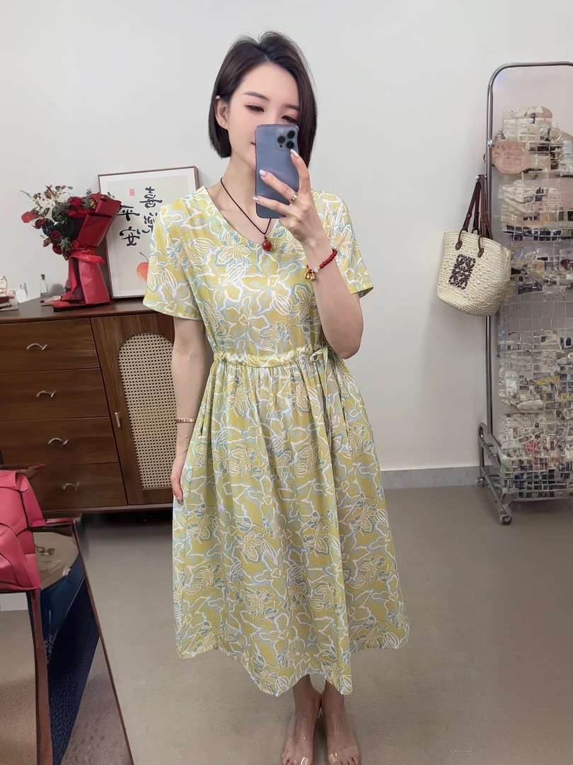 178#太阳花优雅洋气遮肚长款大摆时尚收腰气质a字连衣裙2024新款