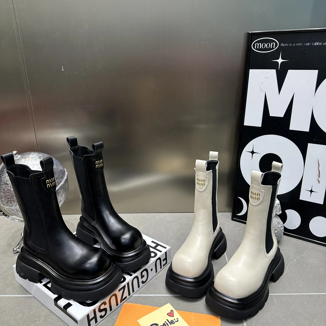 999-5中筒大头烟筒靴增高厚底套筒瘦瘦靴短靴2024百搭女款短靴