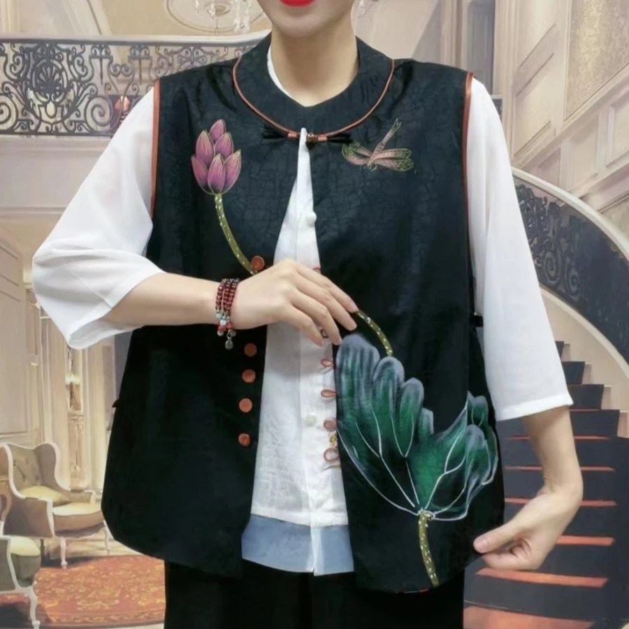 高定夏季收尾国风中式复古盘扣上衣宽松立领提花双面马甲