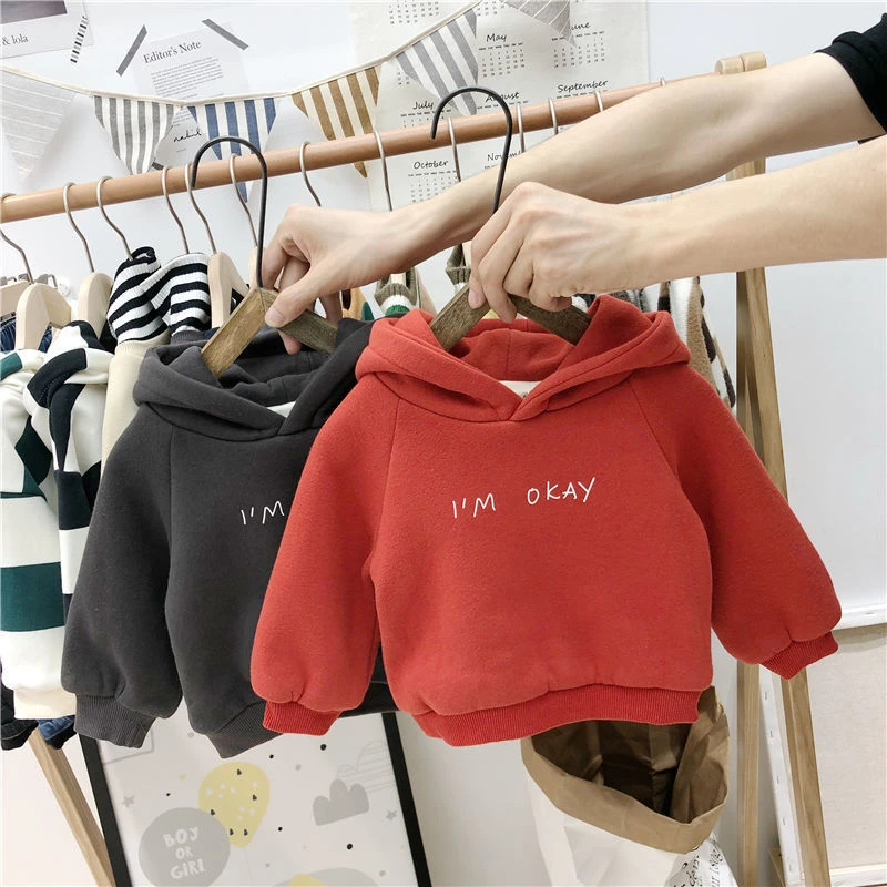 男女童加绒连帽卫衣冬装宝宝加厚外套婴幼儿小童保暖打底衫潮上衣