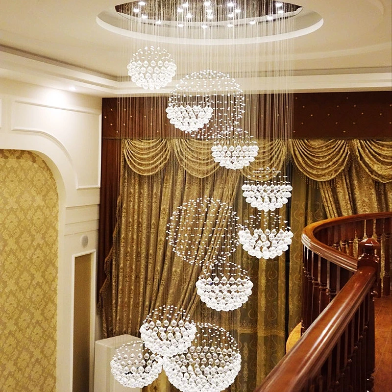 现代简约复式楼楼梯吊灯别墅旋转楼梯间水晶灯酒店大堂工程长吊灯