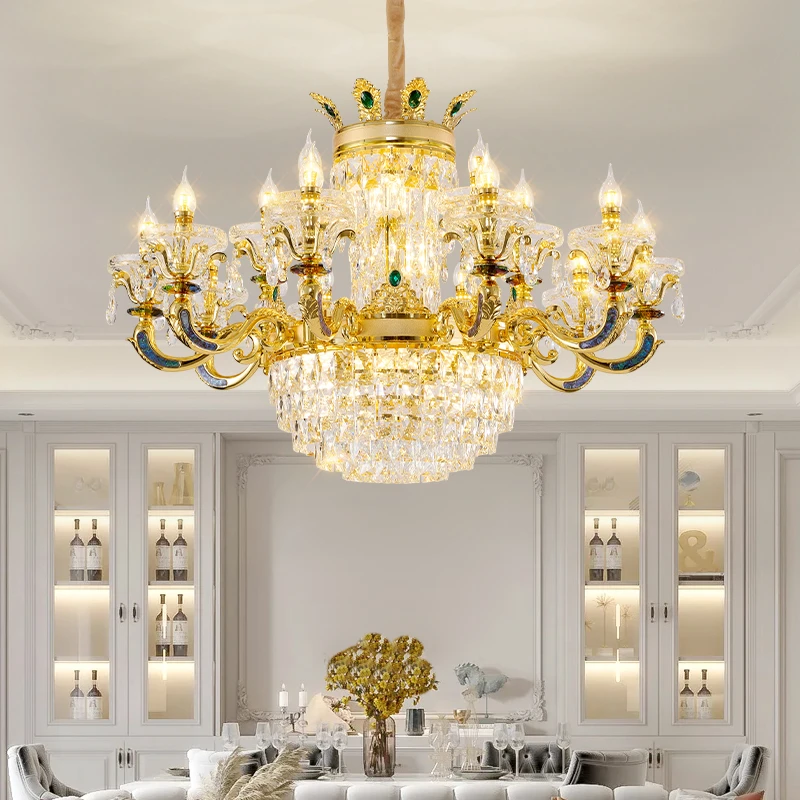 新款欧式法式客厅轻奢水晶吊灯复式楼别墅挑空大厅楼中楼餐厅灯具