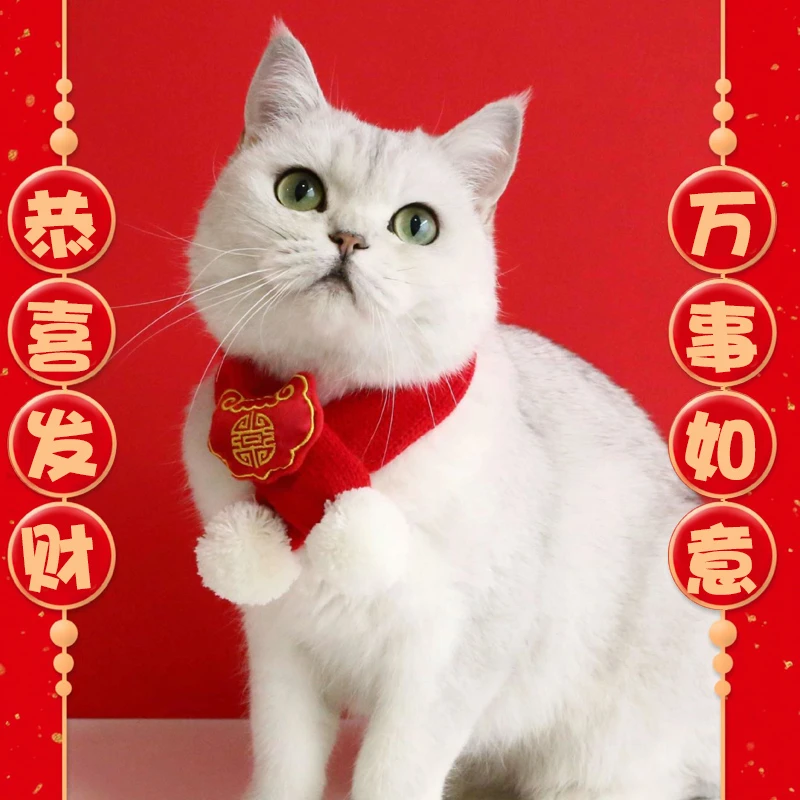 新年宠物装饰猫咪过年围巾小狗狗围脖围兜猫猫饰品项圈春节口水巾
