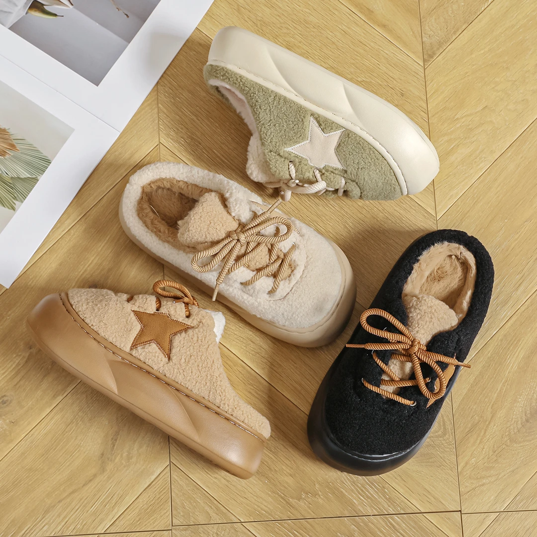 星星系带厚底棉拖鞋女冬季2024新款室内家居防滑羊羔毛保暖鞋外穿