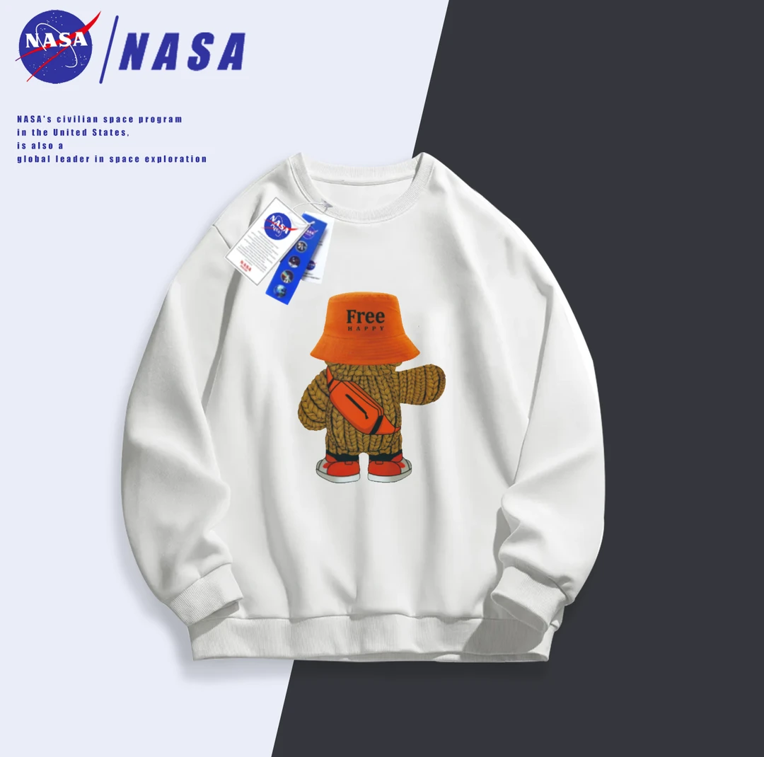 NASA秋冬港风国潮男女同款圆领休闲百搭圆领卫衣-NASA橙帽熊