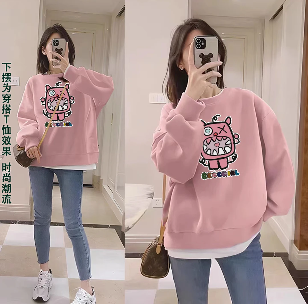 港风国潮男女同款圆领时尚休闲百搭圆领卫衣-卡通小怪兽