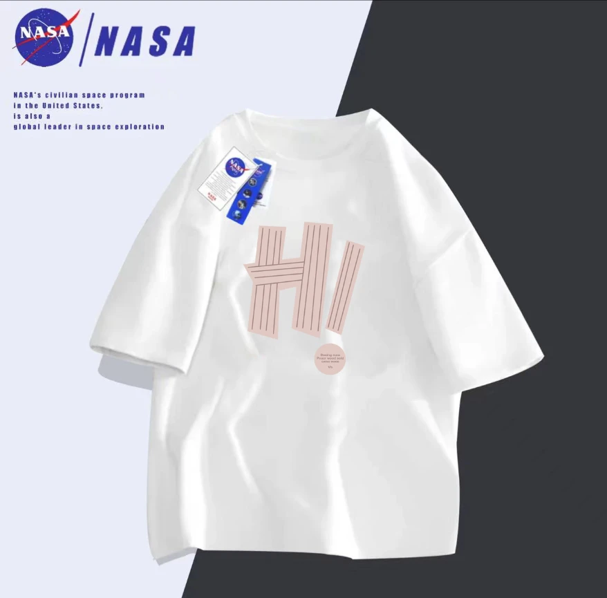 NASA联名潮牌休闲时尚男女同款百搭短袖Tins情侣恤-H!字母