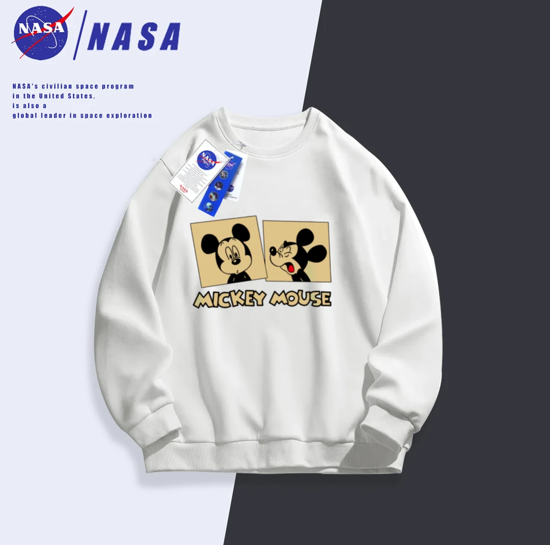 NASA秋冬港风国潮男女同款圆领时尚休闲百搭圆领卫衣-格子米奇