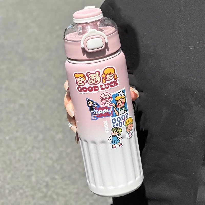 小茶日记保温杯大容量2025新款学生高颜值水杯带吸管可爱杯子便携