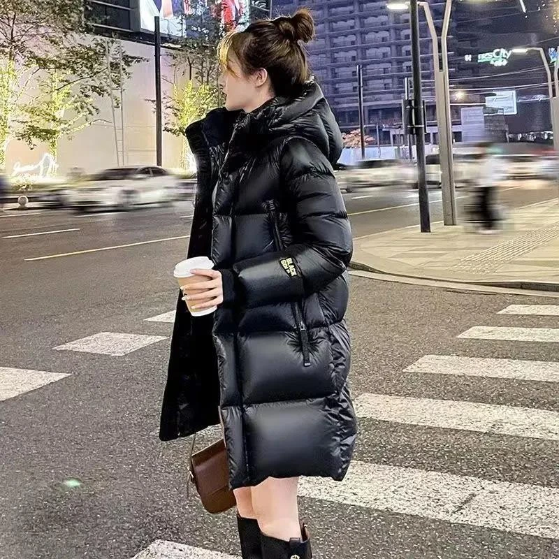 羽绒服正品白鸭绒爆款2023黑金免洗亮面女款女士中长款情侣衣羽绒