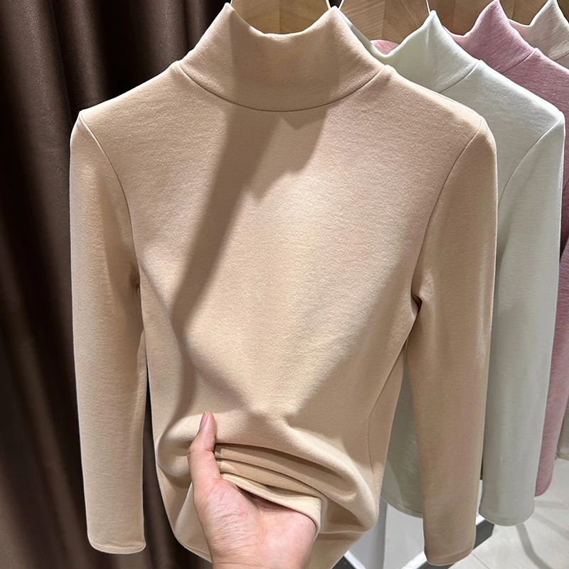 半高领德绒打底衫女2024新款秋冬内搭加绒加厚百搭保暖高级感上衣