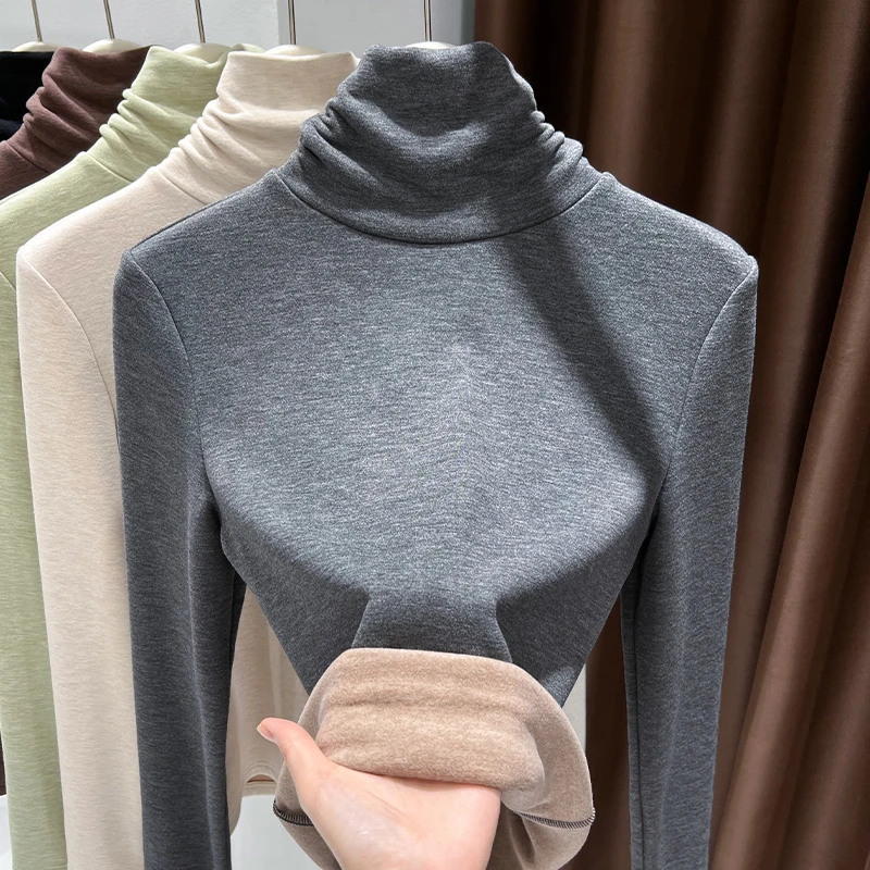 灰色半高领德绒打底衫女款2024新款秋冬内搭保暖小衫洋气修身上衣