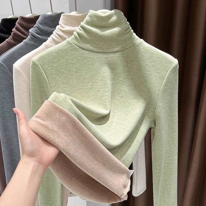 德绒堆堆领打底衫女款2025秋冬新款修身洋气上衣百搭长袖保暖小衫