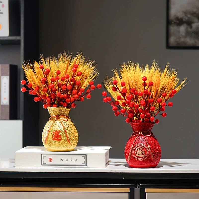 乔迁结婚喜庆黄金麦穗福袋花瓶大麦穗摆件家居客厅乔迁开业大卖