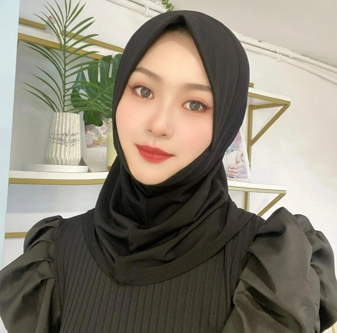 新款软帽檐盖头回族纯色头巾水晶麻头套光板时尚纱巾方便头套围巾