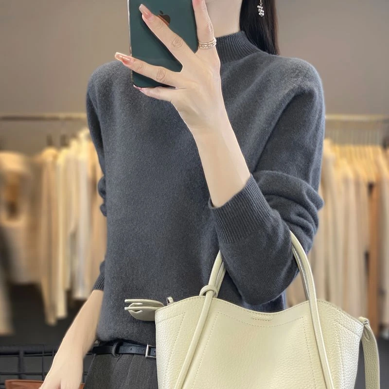 时代森迪；2024新款100纯羊毛衫长袖半高领 M  801