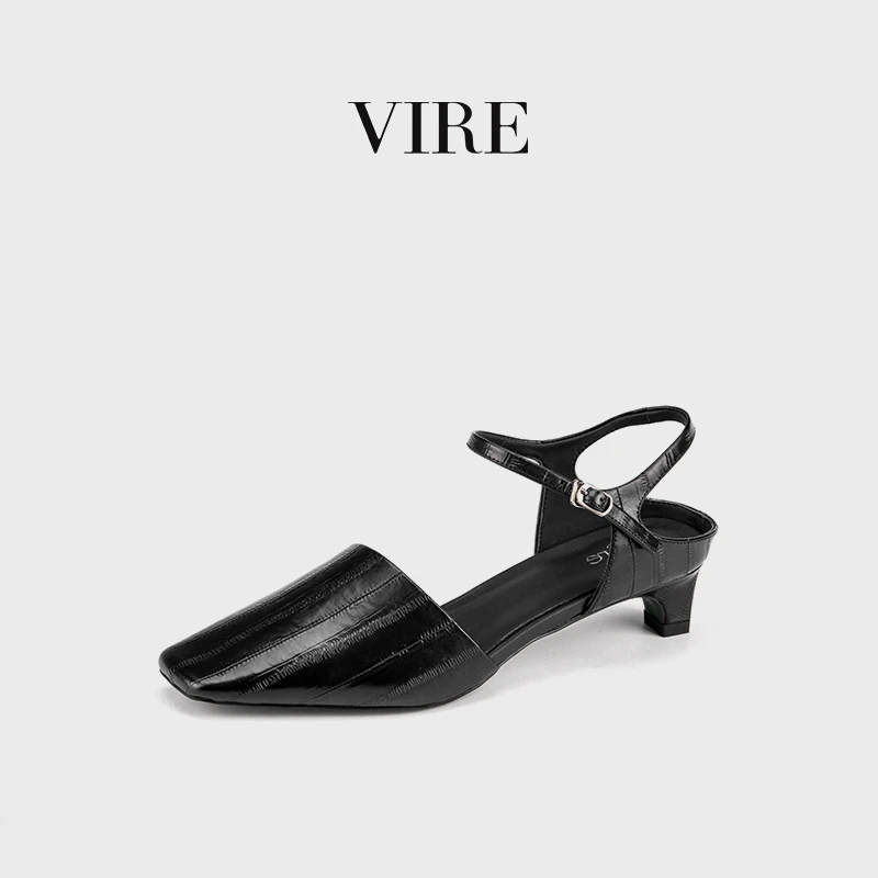 VIRE/24321新款法式简约凉拖鞋气质时尚包头粗跟凉鞋