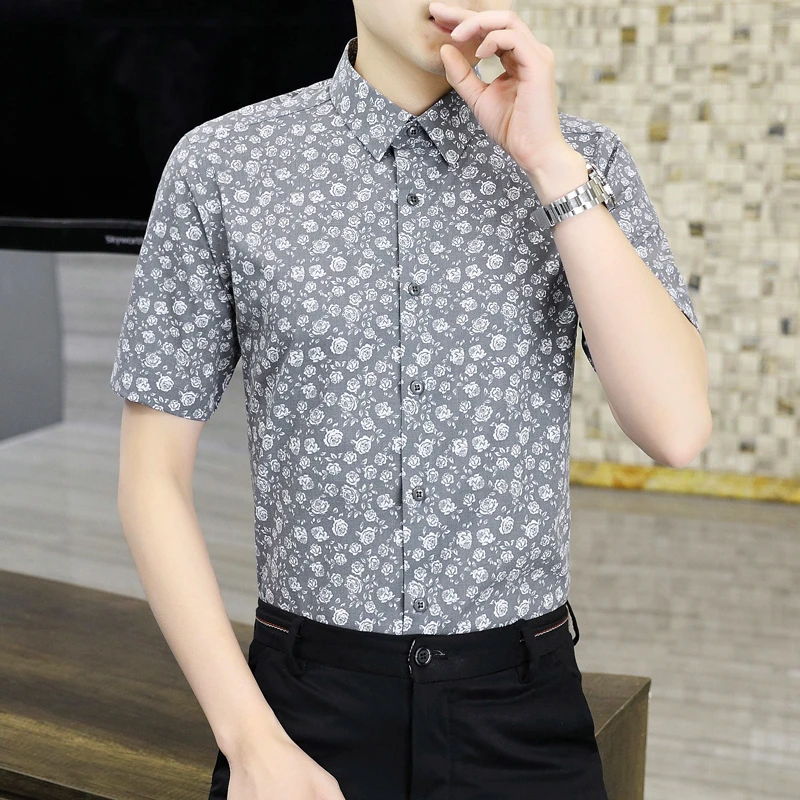 小碎花衬衫男短袖韩版修身夏季男士印花衬衣时尚帅气休闲薄款半袖