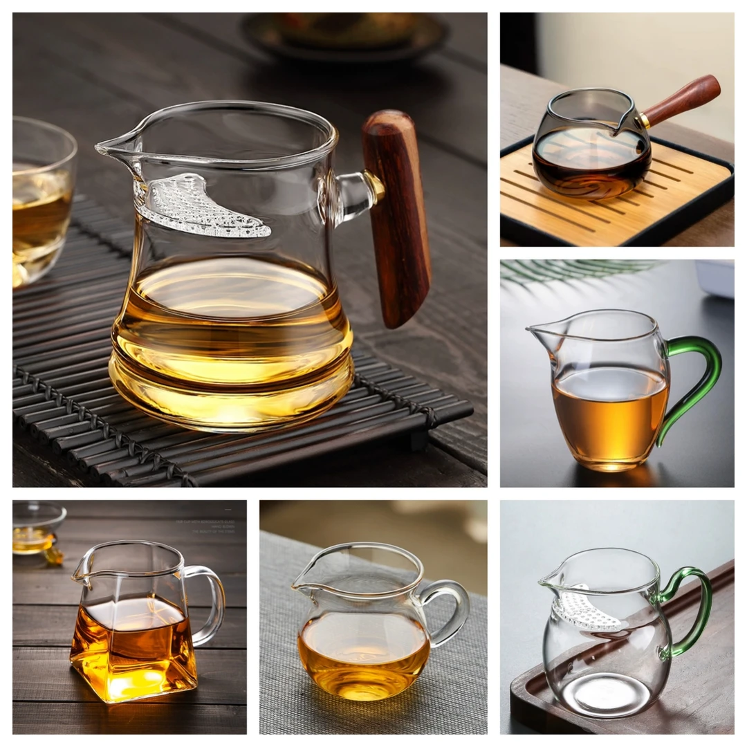 高档玻璃公道杯子泡茶侧把加厚耐热功夫茶具带把分茶器月牙公杯子