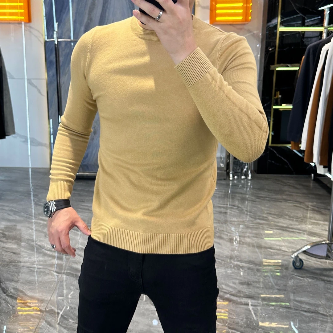 秋冬季英伦毛衣男圆领打底内搭修身新款休闲打底针织衫