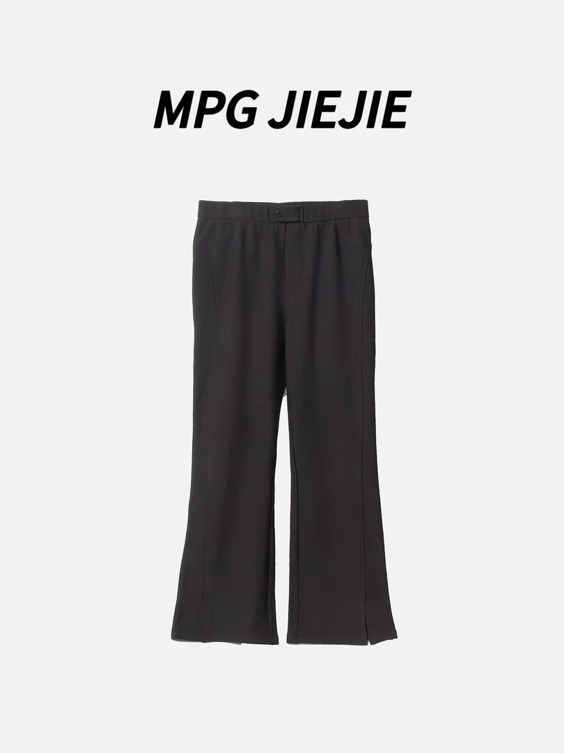 MPG JIEJIE【魔法喇叭裤2.0】25秋冬梨形高腰弹力黑色喇叭休闲裤