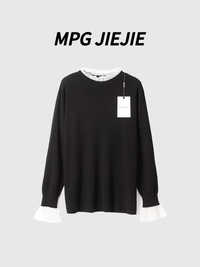 MPG JIEJIE【蒙纱云朵】秋冬大码长袖时尚休闲百搭简约圆领毛针织衫
