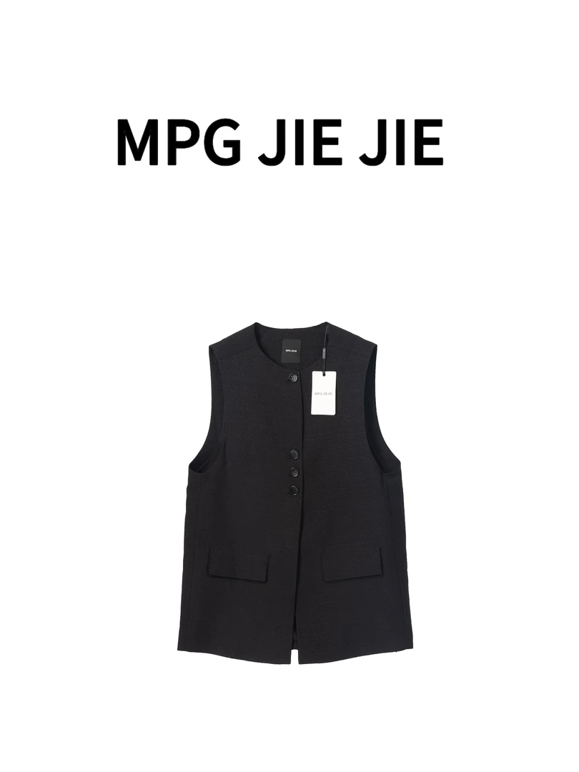 MPG JIEJIE【解构】25春夏气质时尚休闲纯色黑色女款百搭无袖马甲