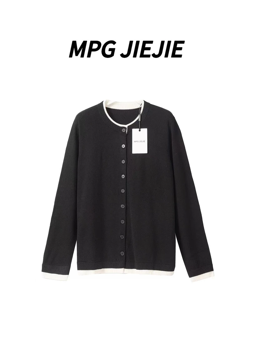 MPG JIEJIE【月光灰】大码冬季过年穿搭拼接针织衫黑色气质百搭款