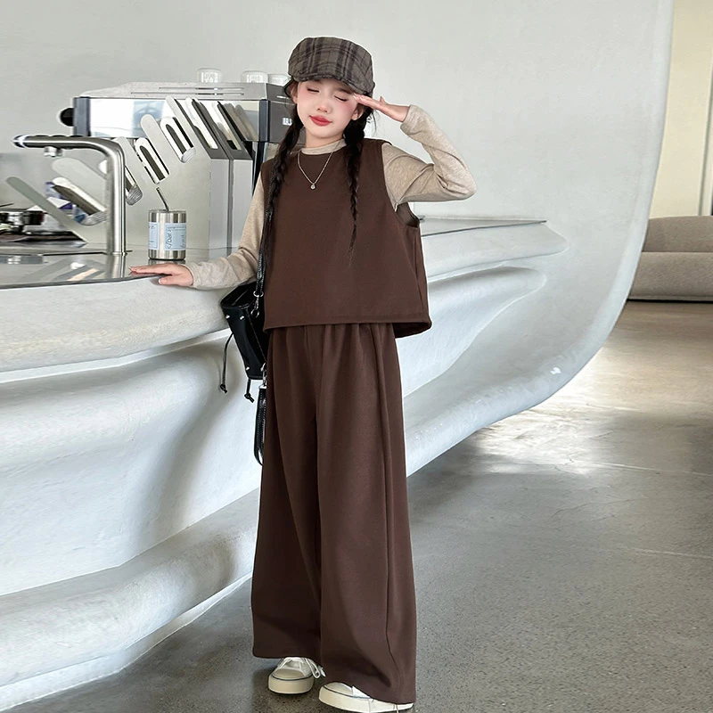 女童春秋套装2025新款洋气大童韩版马甲春季潮款儿童阔腿裤三件套
