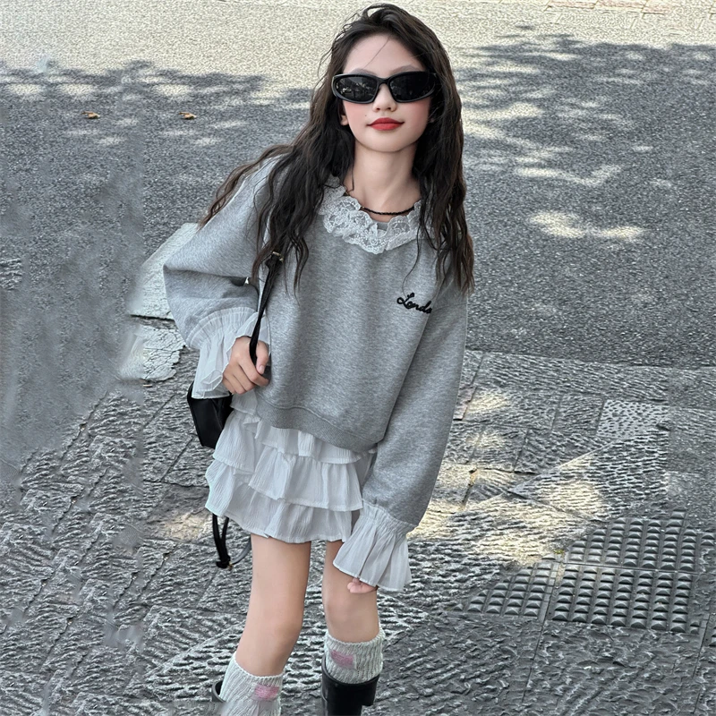 女童春秋套装2025新款洋气大童韩版卫衣秋季半身裙儿童白色蛋糕裙