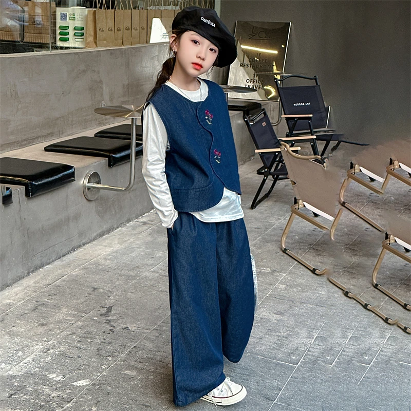 女童牛仔马甲套装秋季2025新款儿童秋装洋气女大童休闲爆款6-12岁