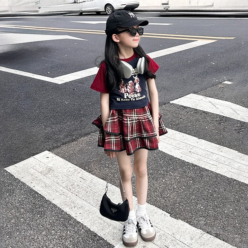 女童网红炸街裙子2025新款女孩夏装学院风jk套装裙儿童夏季格子裙