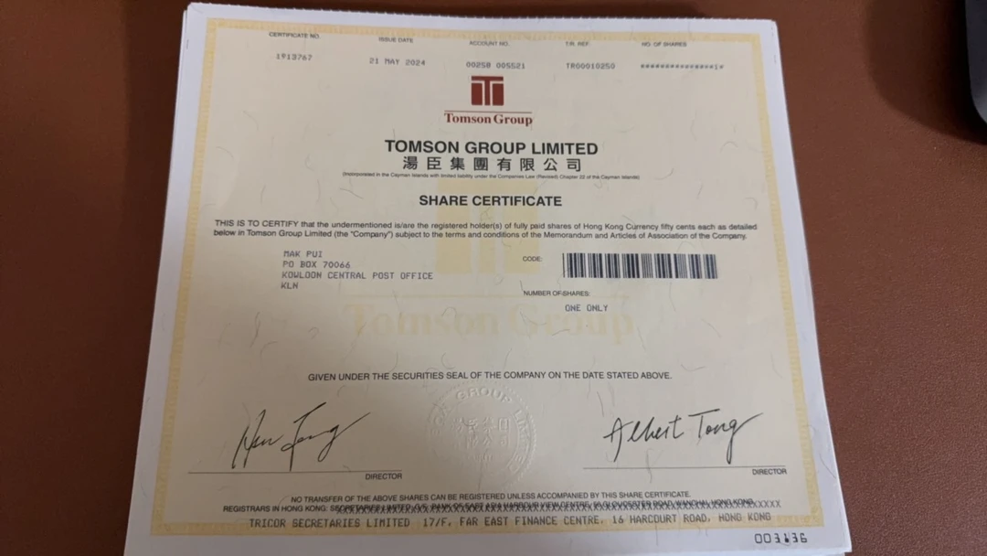 汤臣集团公司 纸质股票收藏