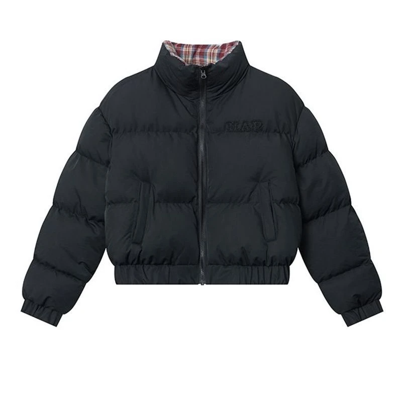 美式潮牌黑色立领双面穿面包服外套女冬季小个子保暖加厚棉服上衣