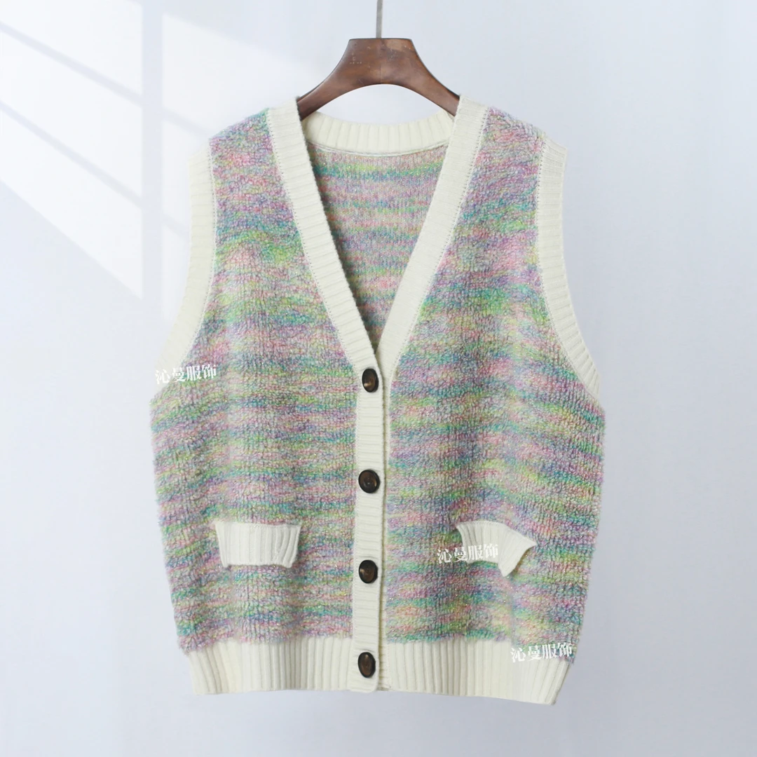 沁曼22017 马夹绵羊毛开衫女休闲宽松设计厚款秋季百搭气质时尚