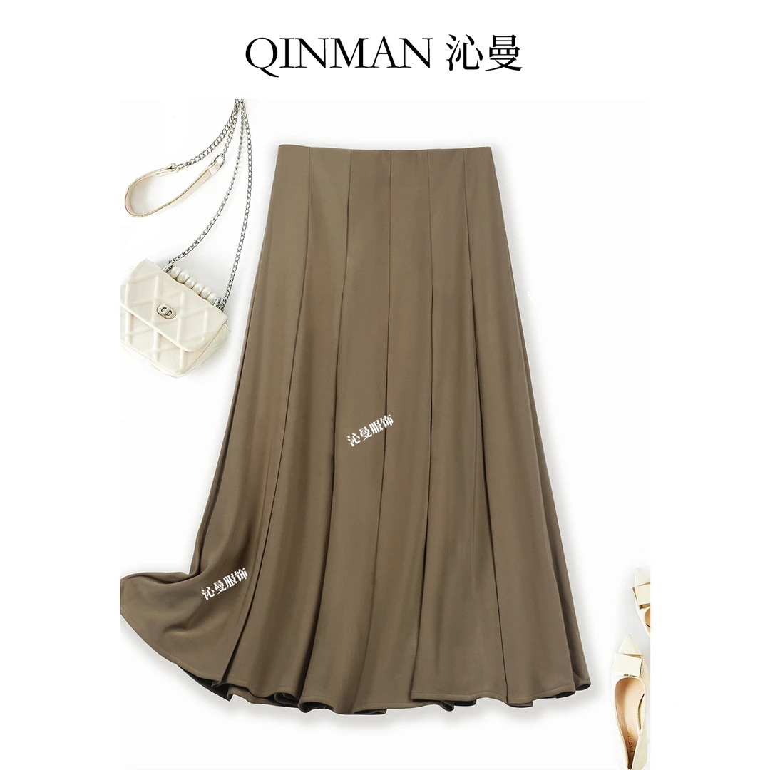 沁曼2393款气质西装半身裙女时尚百褶裙休闲遮跨垂感褶皱A字裙子