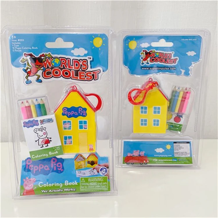 强烈推荐!出门带娃b备!小猪佩奇涂色画册小房子小铅笔便携带扣