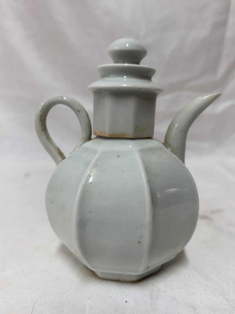 湖田窑青白釉手工茶壶色釉双耳创意小瓷壶茶具陶瓷复古青瓷