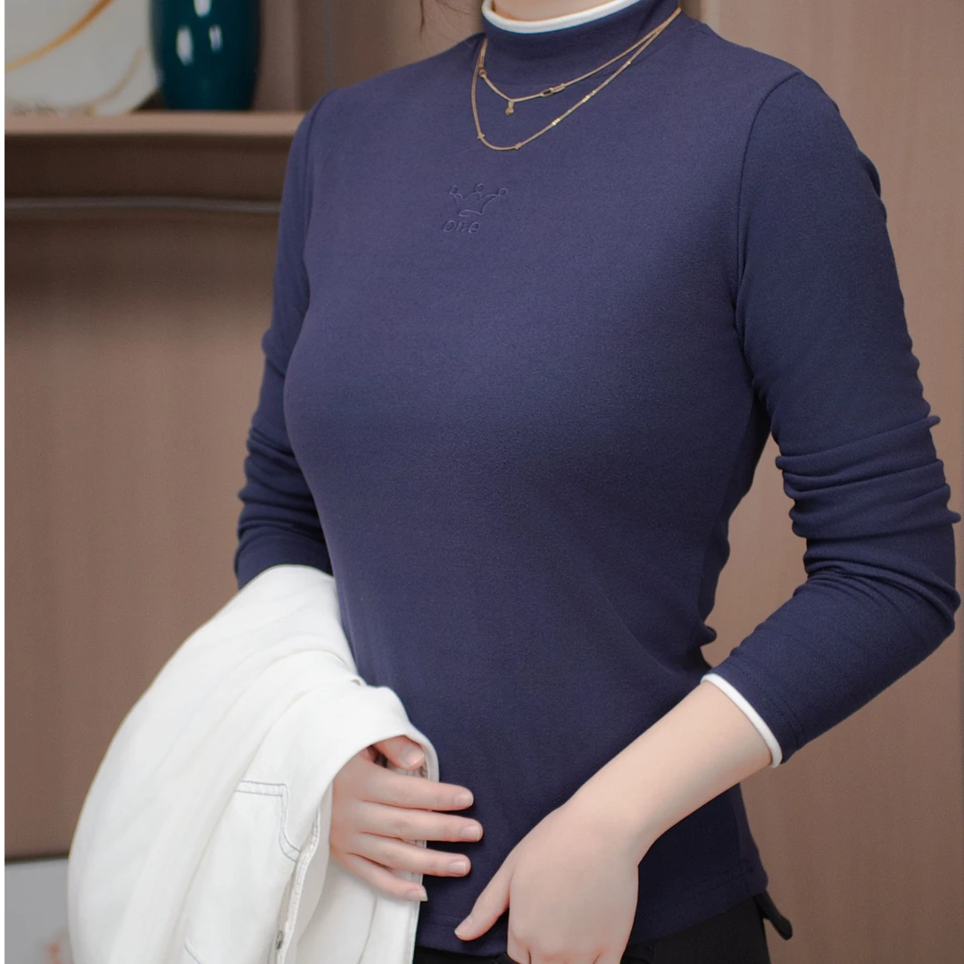 保暖双面德绒打底衫女秋冬长袖半高领t恤内搭修身加厚可外穿上衣