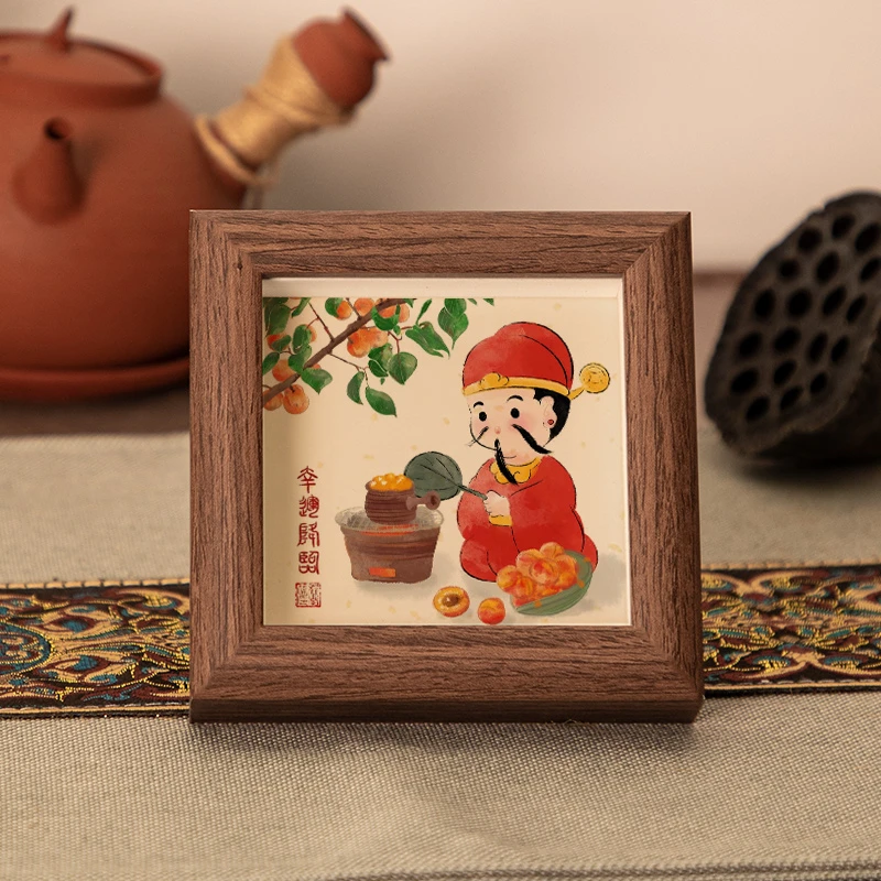 【小财神幸运降临】4寸书法摆台文艺书法桌面简约玻璃木质相框摆件