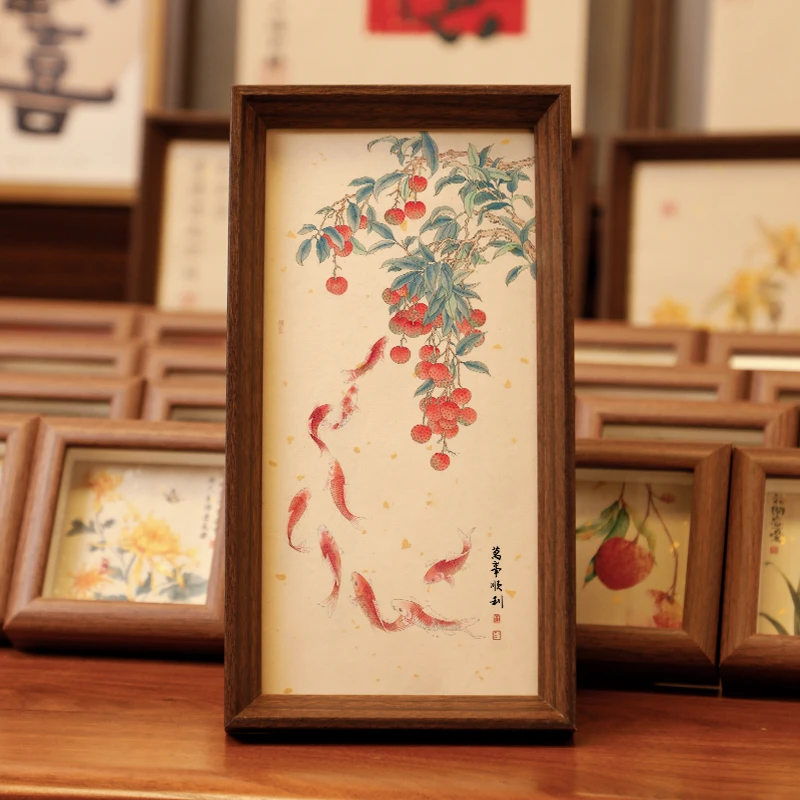 【万事顺利红鲤鱼】书法摆台文艺书法桌面简约玻璃木质相框摆件