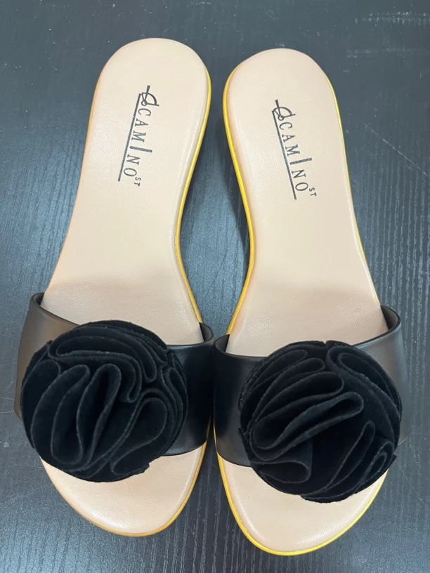 经典时尚夏季外穿百搭一字拖高端一朵花大脚低跟平底鞋女舒适