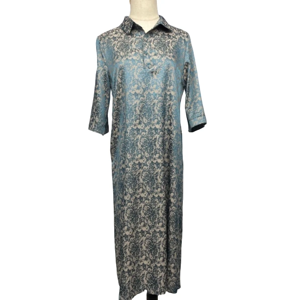 高端翻领浮雕暗纹玫瑰连衣裙时尚减龄妈妈装中老年女装连衣裙