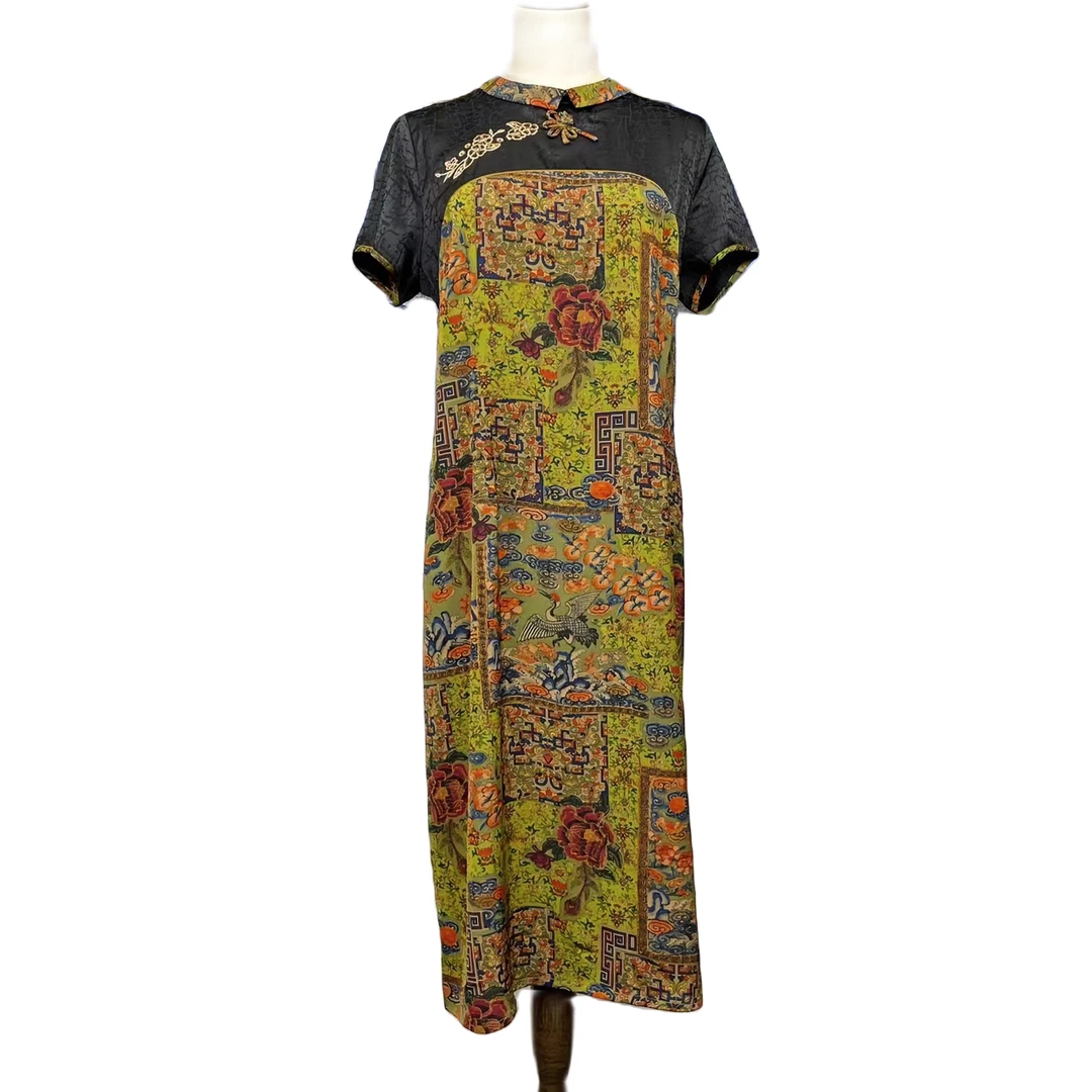 1823贵夫人阔太太连衣裙复古气质高端旗袍裙子女长款夏季时尚提花