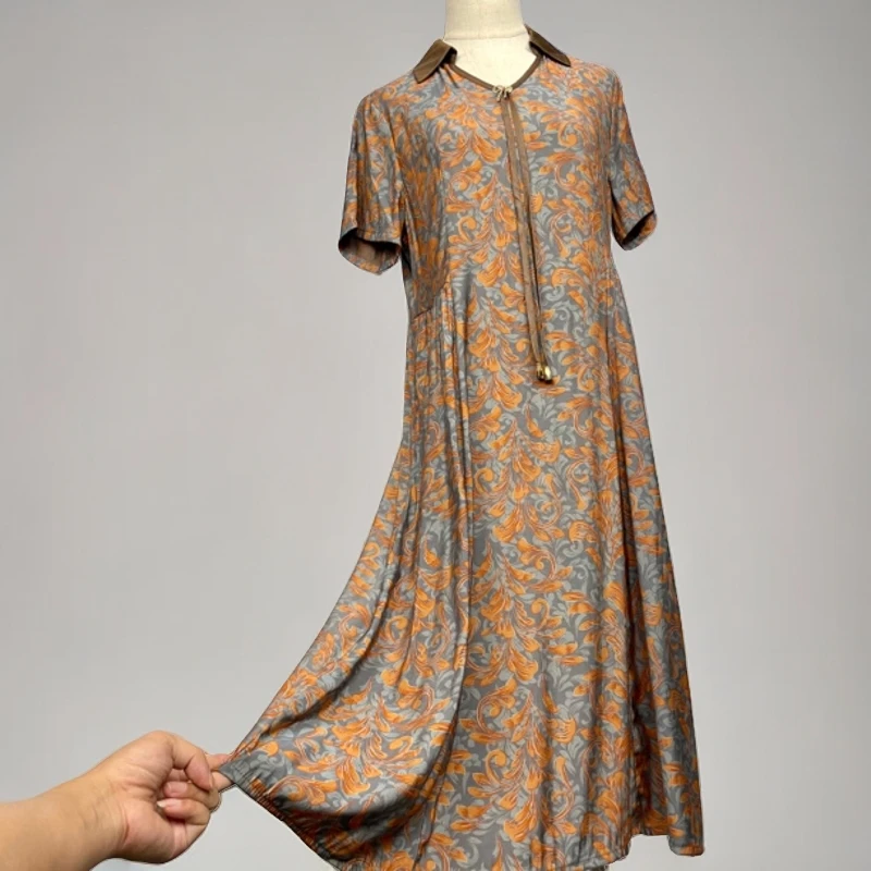 2552 妈妈装夏季新款宽松气质时尚显瘦文艺大码衬衫领碎花连衣裙