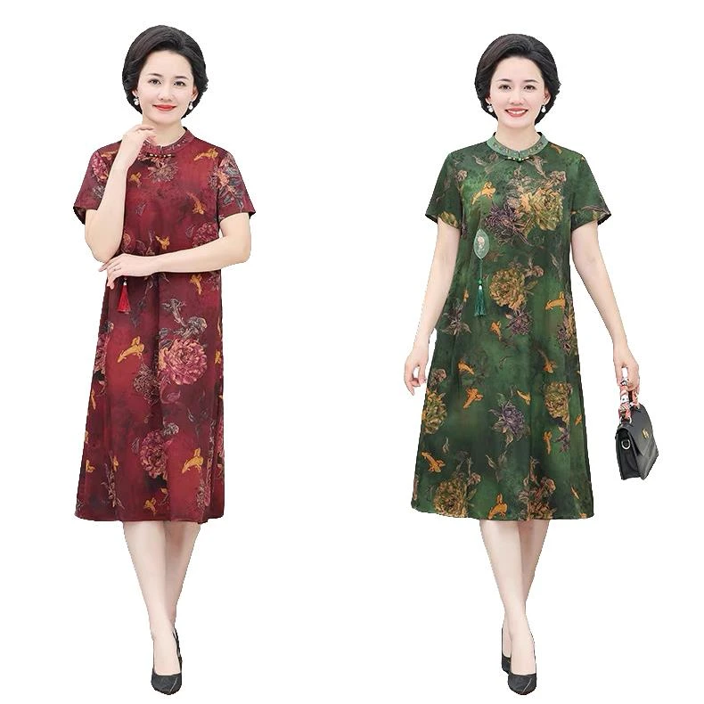 1105妈妈夏装短袖连衣裙洋气女夏季中国风旗袍裙高贵时尚气质裙子