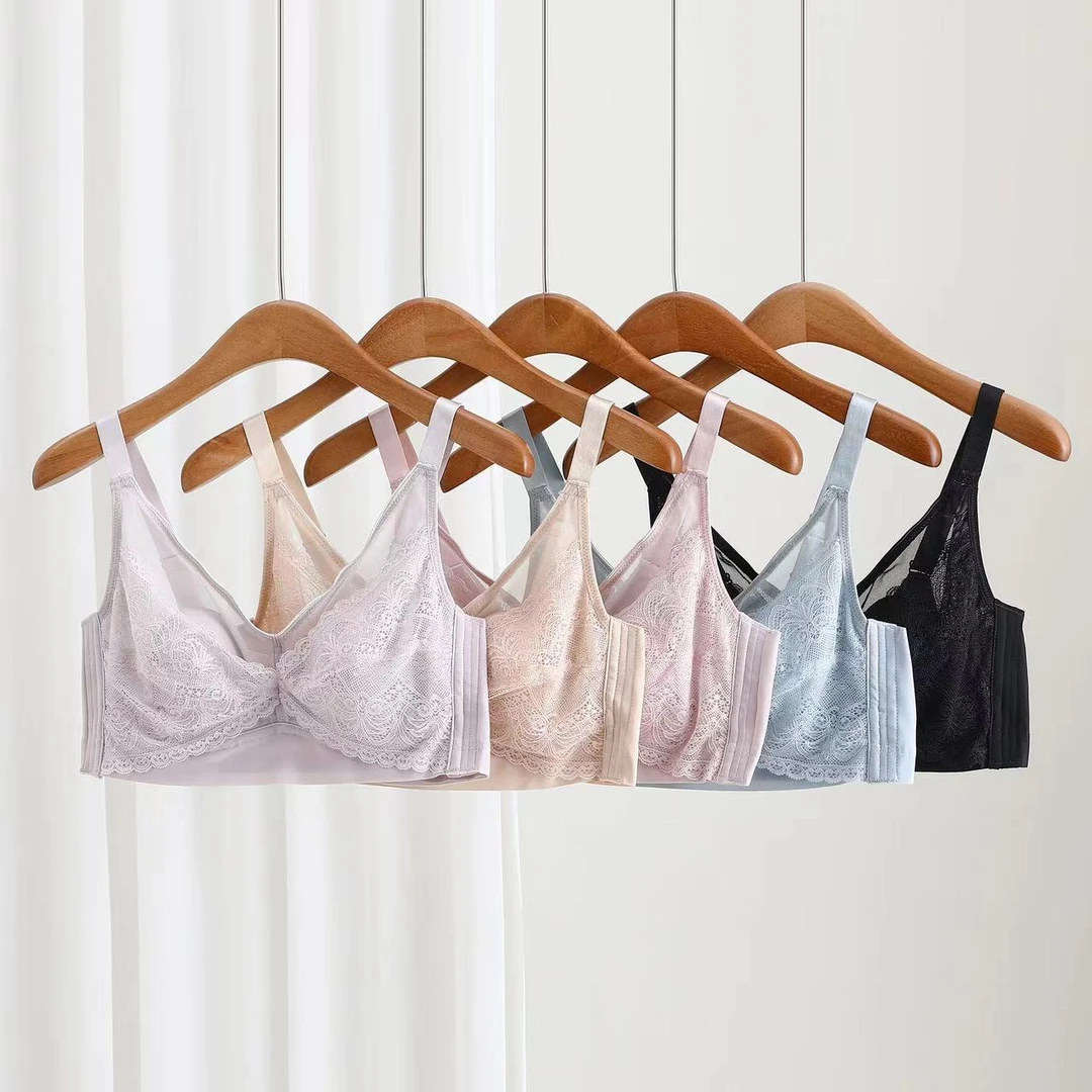 薄款兔耳朵杯大胸显小聚拢无钢圈舒适三排搭扣调整型大码女士文胸