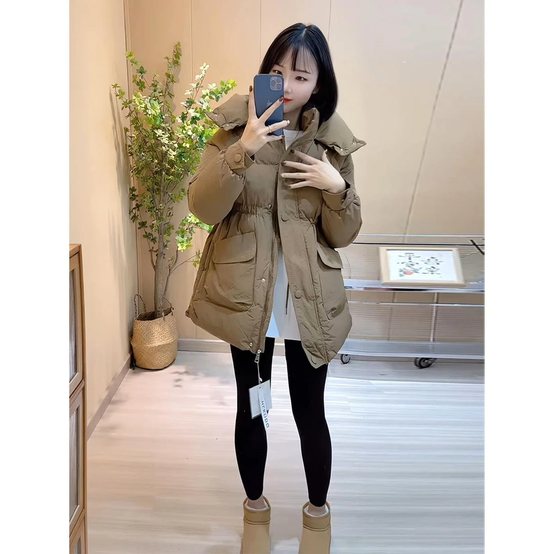 棉袄服女中长款2024冬季新款宽松收腰小个子加厚小棉袄棉衣外套